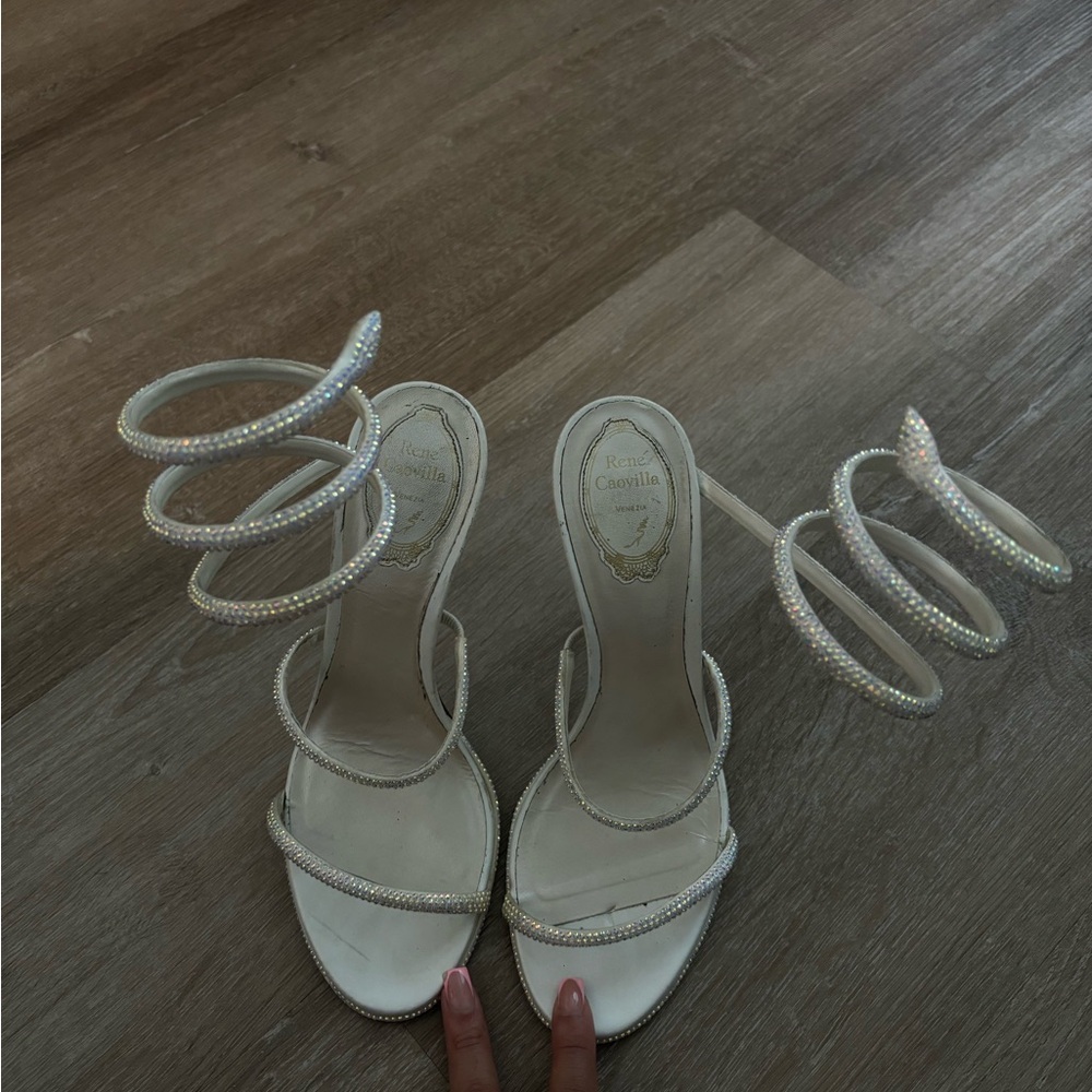 Rene Caovilla White Strappy Spiral Heels